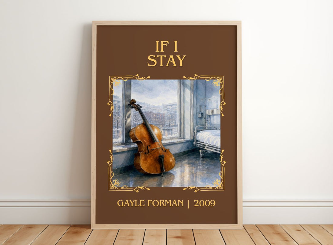 If I Stay Classic Book Art Print by Gayle Forman – framed print leaning on a wooden floor