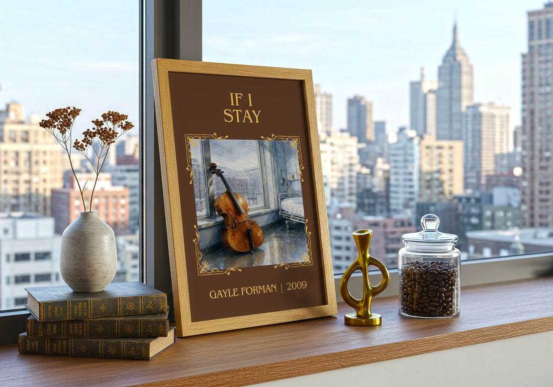 If I Stay Classic Book Art Print by Gayle Forman – framed print on a city-view windowsill