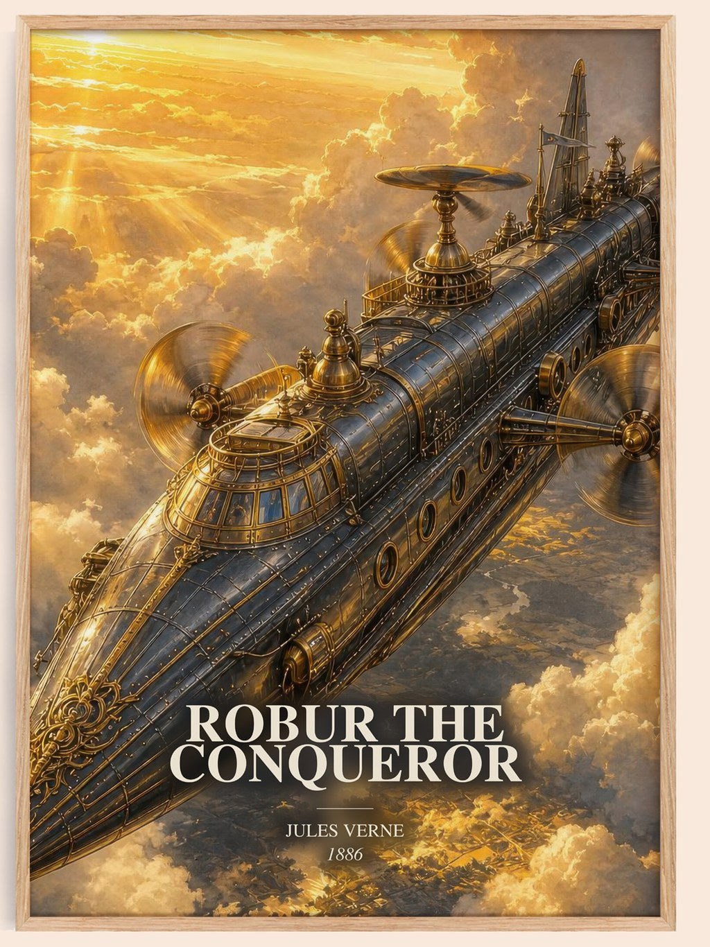 Robur The Conqueror watercolour book poster by Jules Verne – framed literary art print