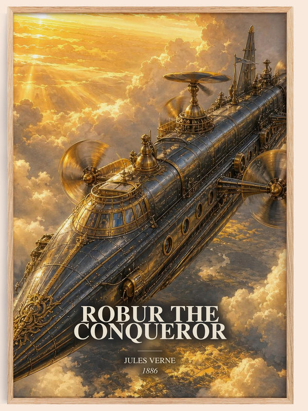 Robur The Conqueror watercolour book poster by Jules Verne – framed literary art print
