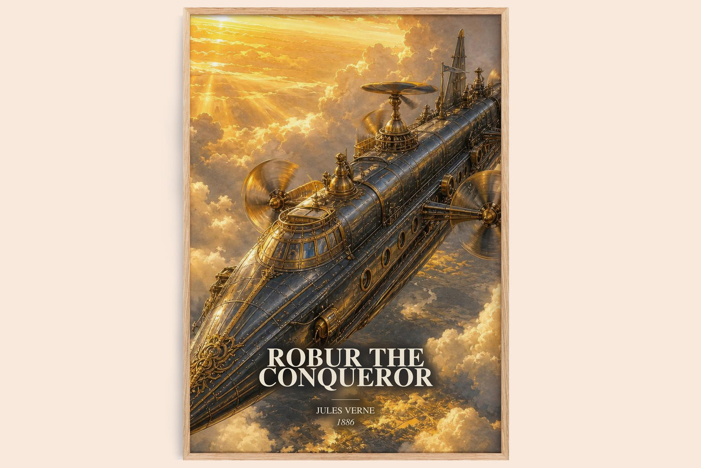 Robur The Conqueror watercolour book poster by Jules Verne – framed literary art print