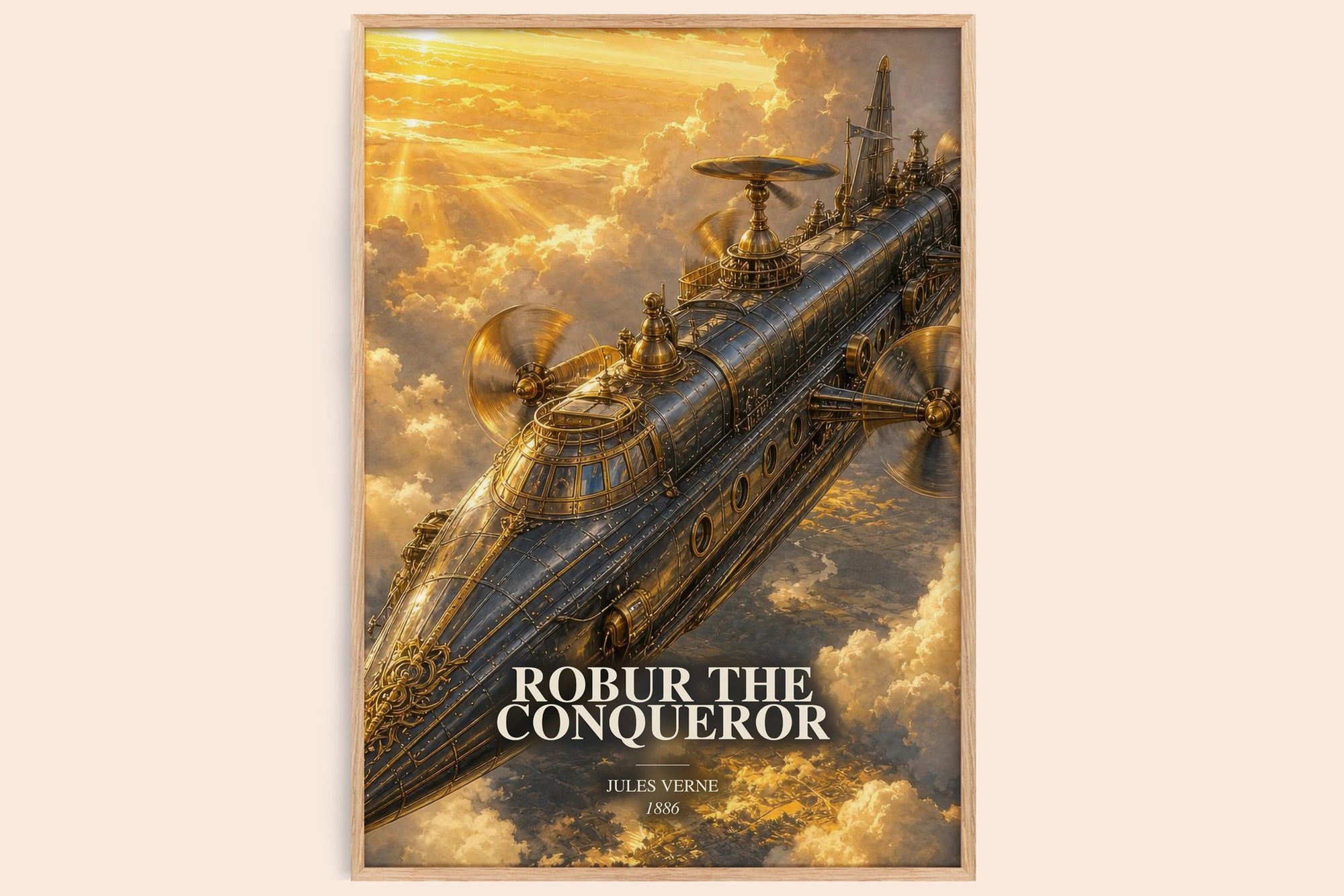 Robur The Conqueror watercolour book poster by Jules Verne – framed literary art print