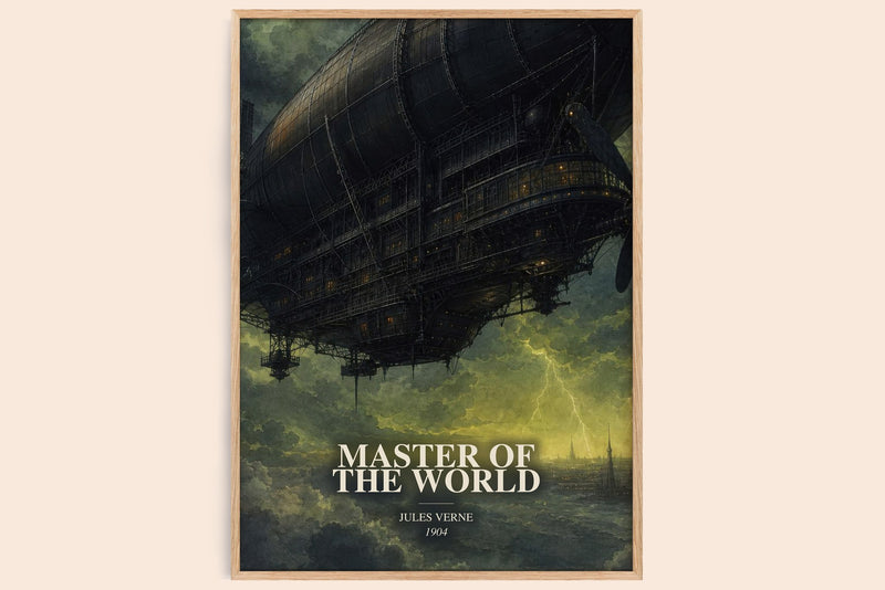 Master Of The World watercolour book poster by Jules Verne – framed literary art print
