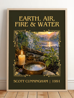 Earth, air, fire & water Classic Book Art Print by Scott Cunningham – framed print leaning on a wooden floor