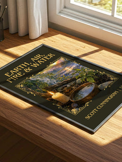Earth, air, fire & water Classic Book Art Print by Scott Cunningham – print on a sunlit desk
