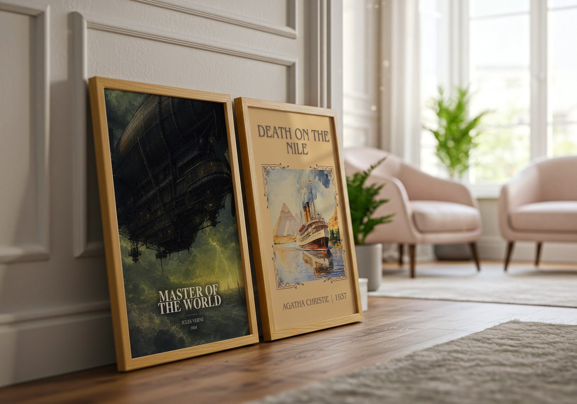 Master Of The World watercolour print framed by window – literary home decor