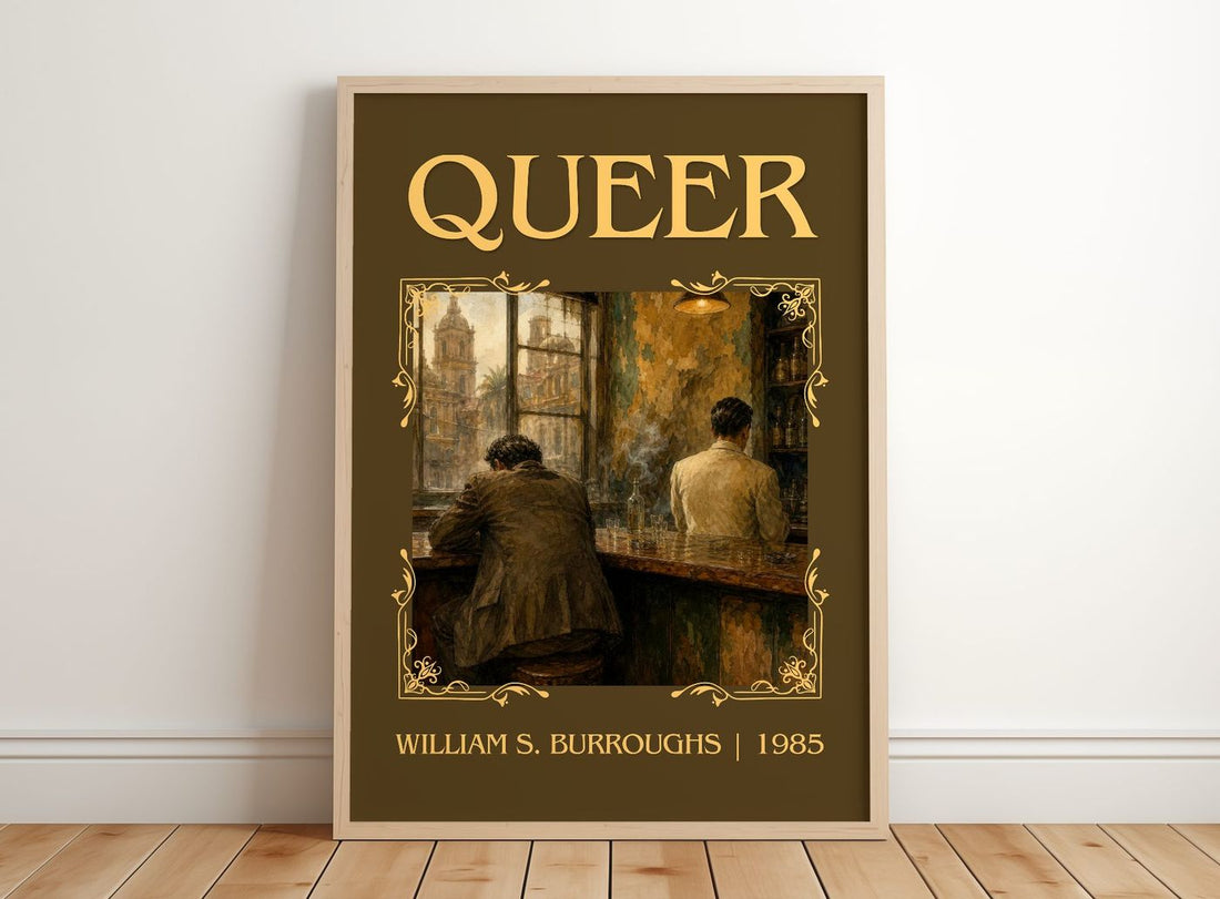 Queer Classic Book Art Print by William S. Burroughs – framed print leaning on a wooden floor