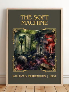 The Soft Machine Classic Book Art Print by William S. Burroughs – framed print leaning on a wooden floor