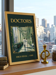 Doctors Classic Book Art Print by Erich Segal – framed print on a city-view windowsill