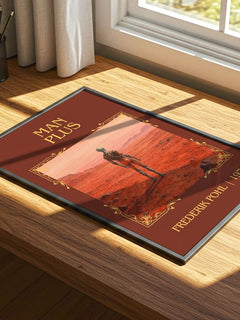 Man Plus Classic Book Art Print by Frederik Pohl – print on a sunlit desk