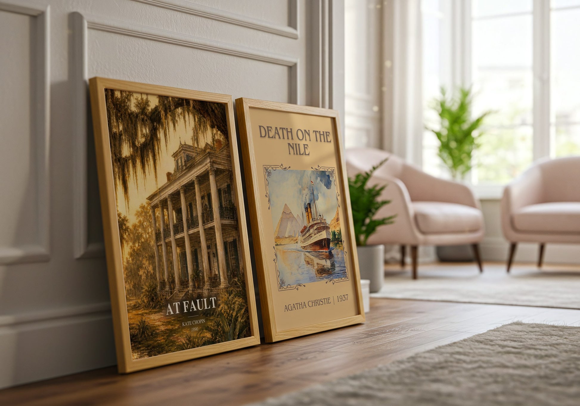 At Fault watercolour print framed by window – literary home decor