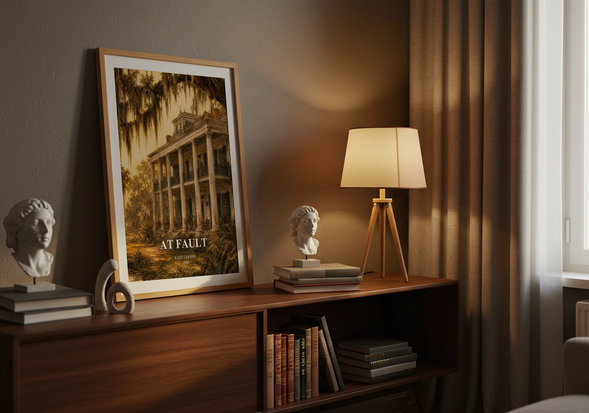 At Fault watercolour print on bookshelf – Kate Chopin fan gift