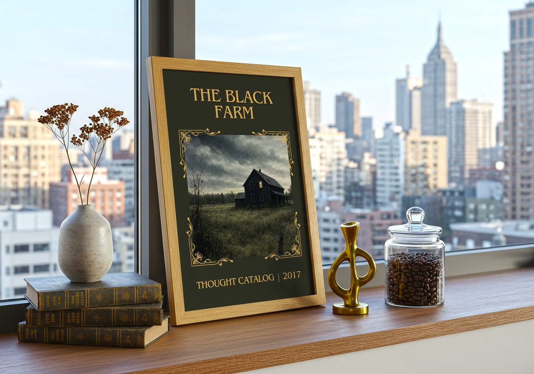 The Black Farm Classic Book Art Print by Thought Catalog – framed print on a city-view windowsill