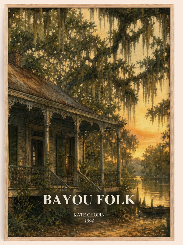 Bayou Folk watercolour book poster by Kate Chopin – framed literary art print