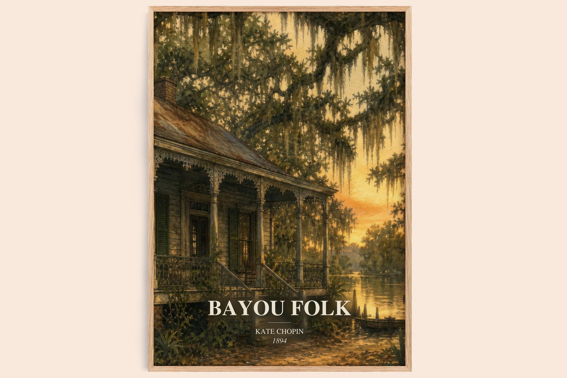 Bayou Folk watercolour book poster by Kate Chopin – framed literary art print
