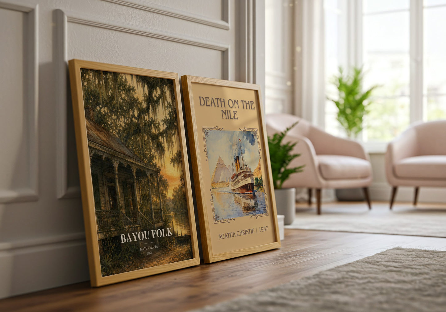 Bayou Folk watercolour print framed by window – literary home decor