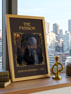The passion Classic Book Art Print by Jeanette Winterson – framed print on a city-view windowsill