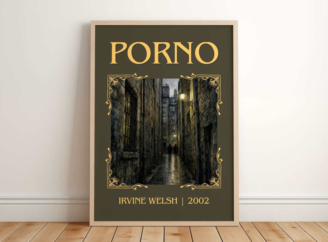 Porno Classic Book Art Print by Irvine Welsh – framed print leaning on a wooden floor