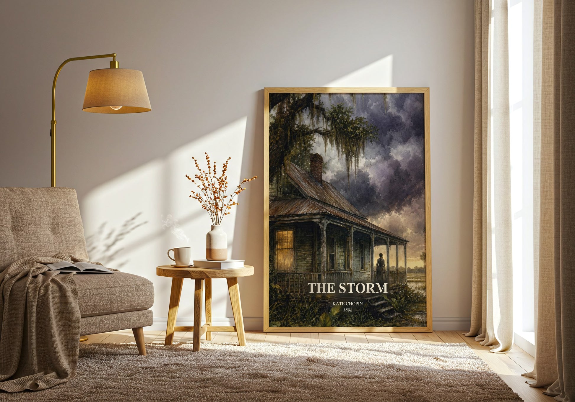 The Storm watercolour print in frame leaning in hallway – literary fiction wall art