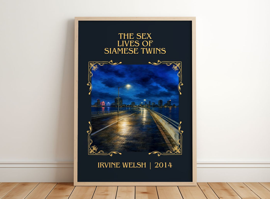 The Sex Lives Of Siamese Twins Classic Book Art Print by Irvine Welsh – framed print leaning on a wooden floor