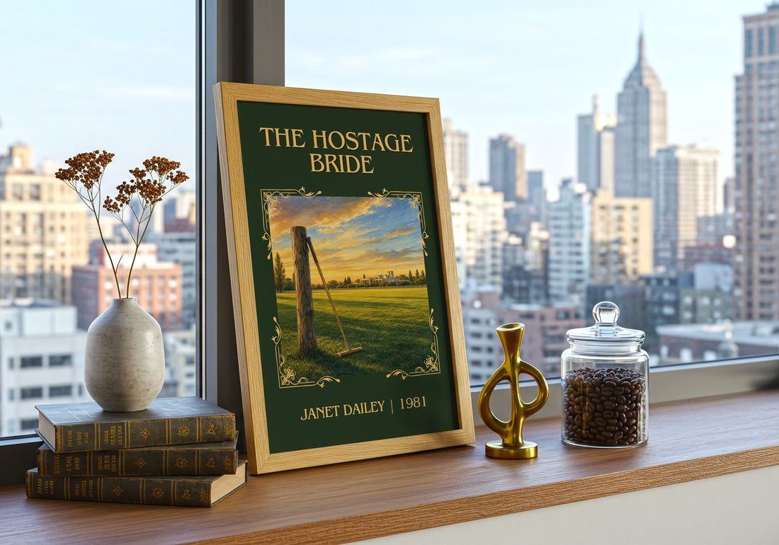 The Hostage Bride Classic Book Art Print by Janet Dailey – framed print on a city-view windowsill