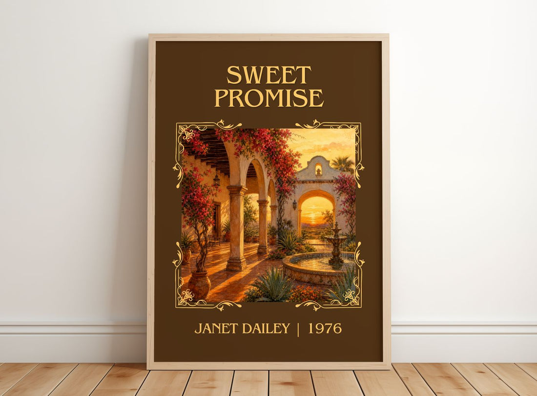 Sweet Promise Classic Book Art Print by Janet Dailey – framed print leaning on a wooden floor