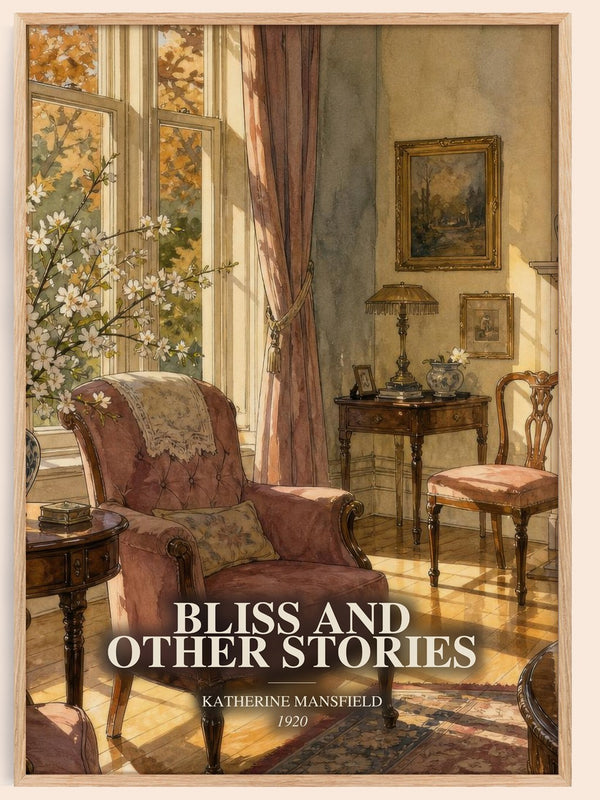 Bliss And Other Stories watercolour book poster by Katherine Mansfield – framed literary art print