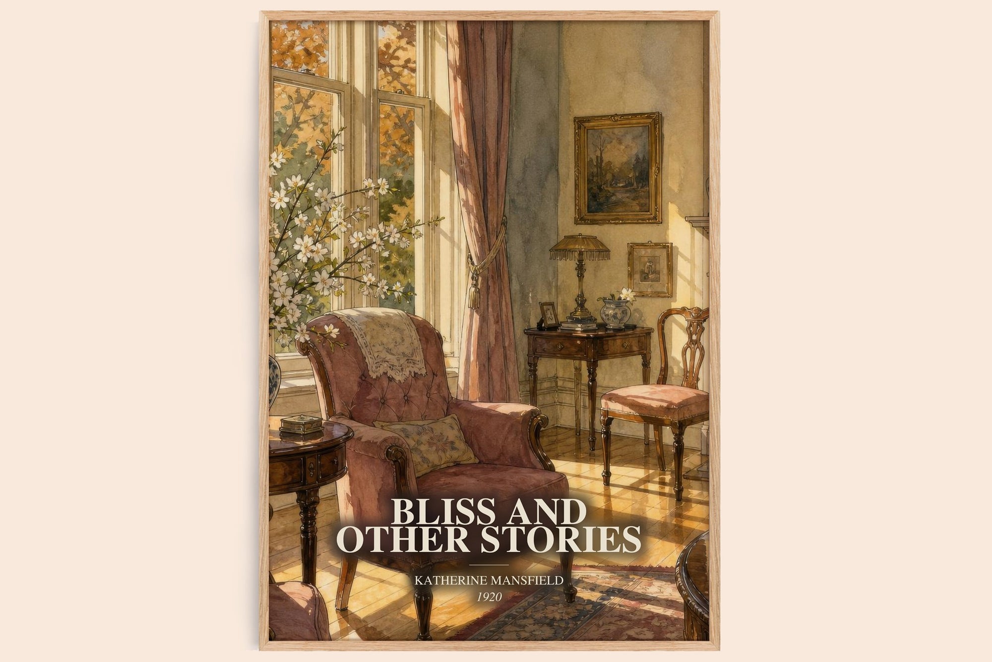 Bliss And Other Stories watercolour book poster by Katherine Mansfield – framed literary art print