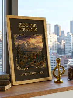 Ride the thunder Classic Book Art Print by Janet Dailey – framed print on a city-view windowsill