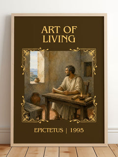 Art of Living Classic Book Art Print by Epictetus – framed print leaning on a wooden floor