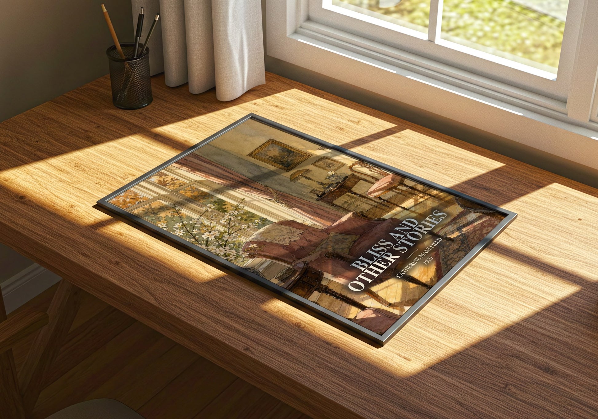Bliss And Other Stories watercolour book poster framed on wall – literary fiction wall art