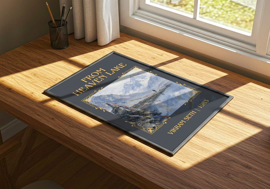 From Heaven Lake Classic Book Art Print by Vikram Seth – print on a sunlit desk