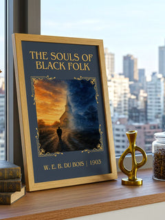 The Souls of Black Folk Classic Book Art Print by W. E. B. Du Bois – framed print on a city-view windowsill