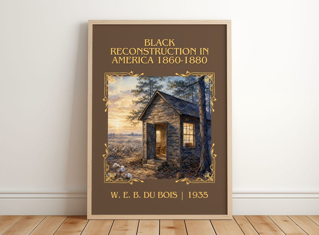 Black reconstruction in America 1860-1880 Classic Book Art Print – framed print leaning on a wooden floor