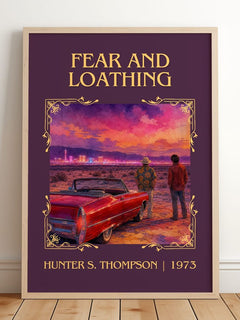 Fear and Loathing Classic Book Art Print by Hunter S. Thompson – framed print leaning on a wooden floor