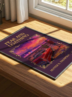 Fear and Loathing Classic Book Art Print by Hunter S. Thompson – print on a sunlit desk