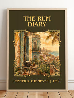 The Rum Diary Classic Book Art Print by Hunter S. Thompson – framed print leaning on a wooden floor