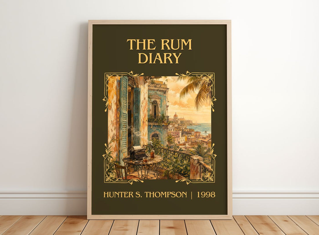 The Rum Diary Classic Book Art Print by Hunter S. Thompson – framed print leaning on a wooden floor