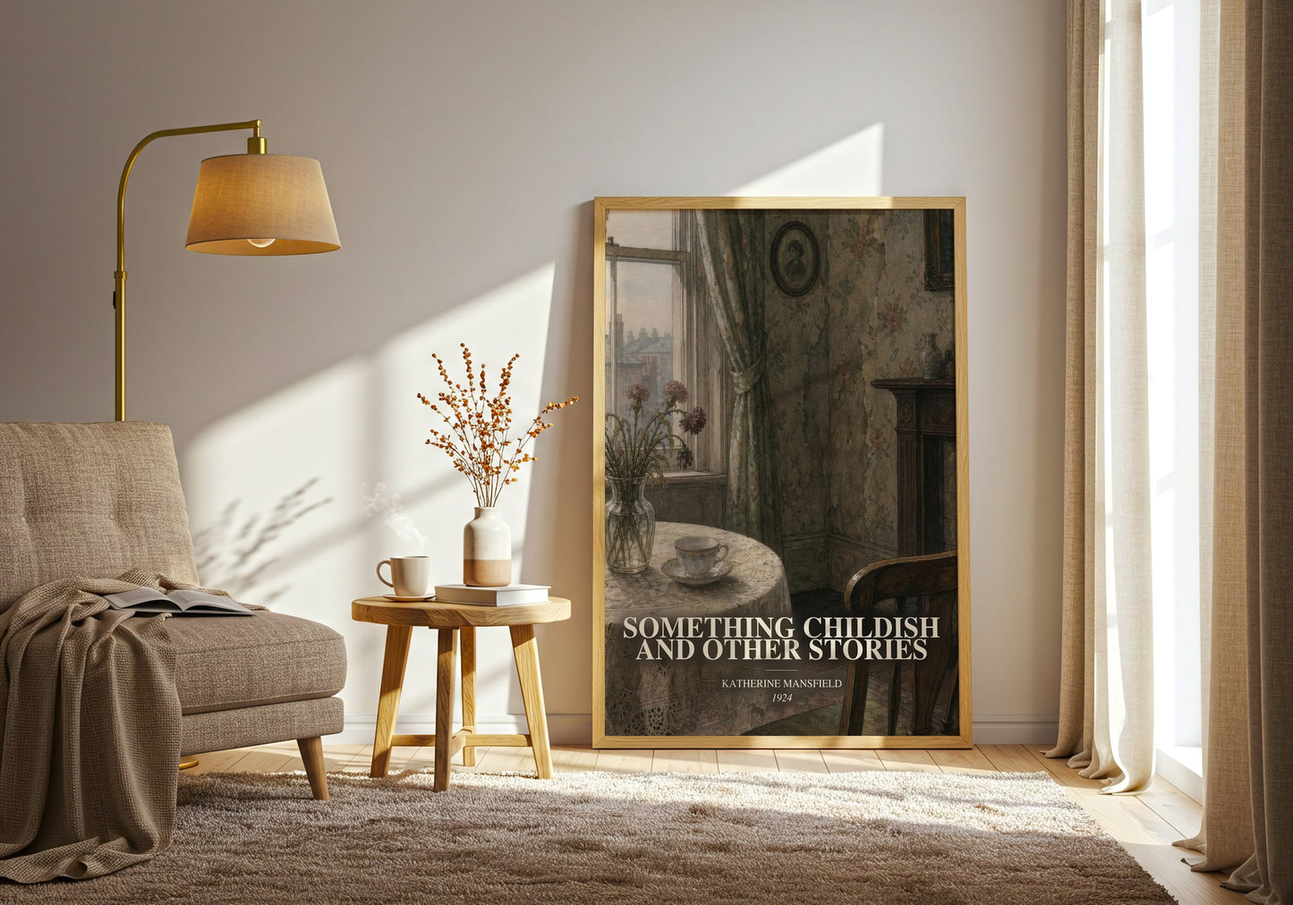 Something Childish And Other Stories watercolour print in frame leaning in hallway – classic literature wall art