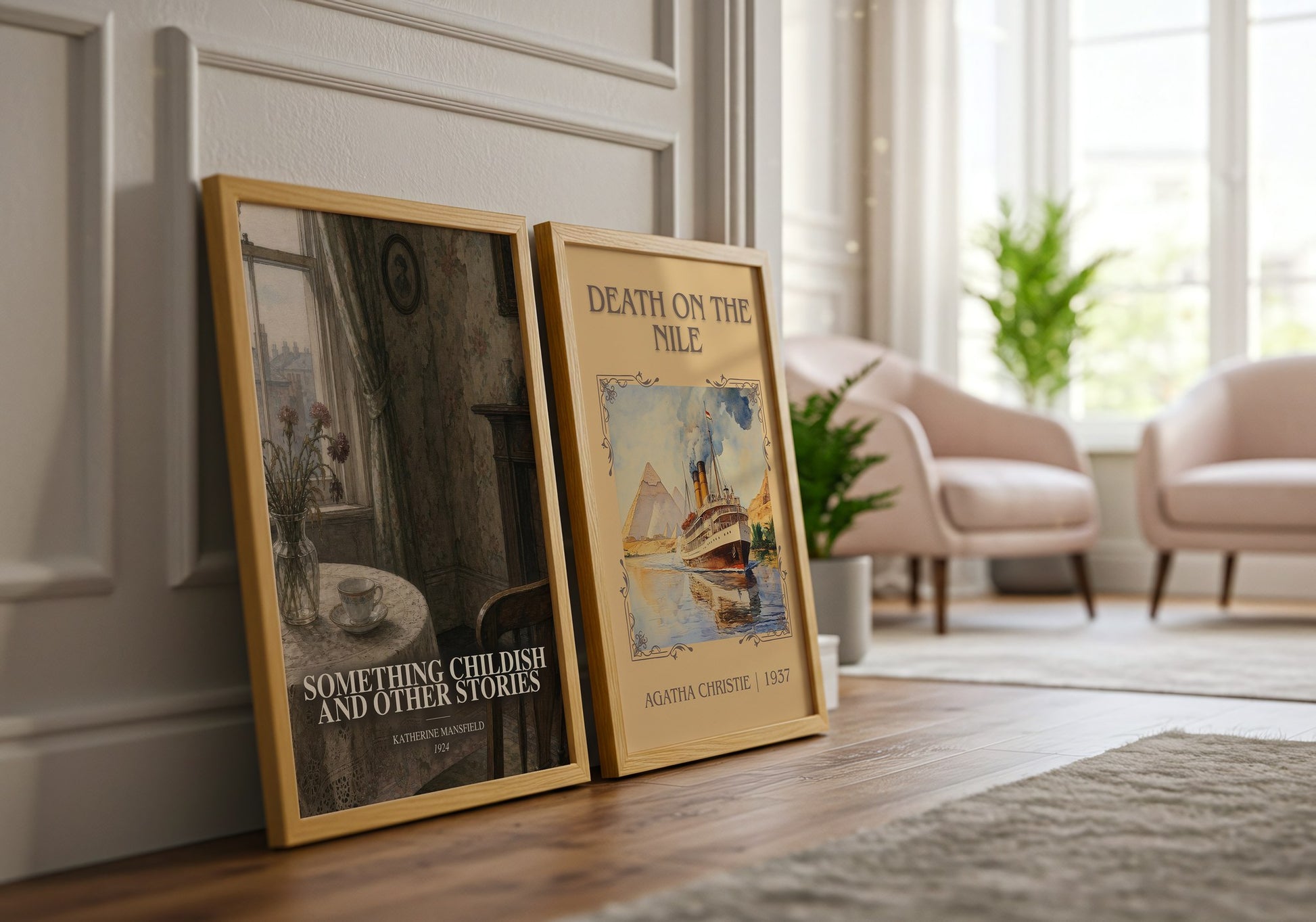 Something Childish And Other Stories watercolour print framed by window – literary home decor