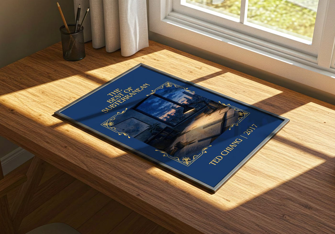 The Best of Subterranean Classic Book Art Print by Ted Chiang – print on a sunlit desk