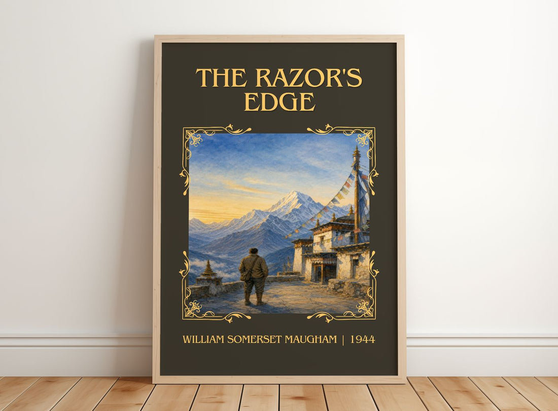 The Razor's Edge Classic Book Art Print by William Somerset Maugham – framed print leaning on a wooden floor