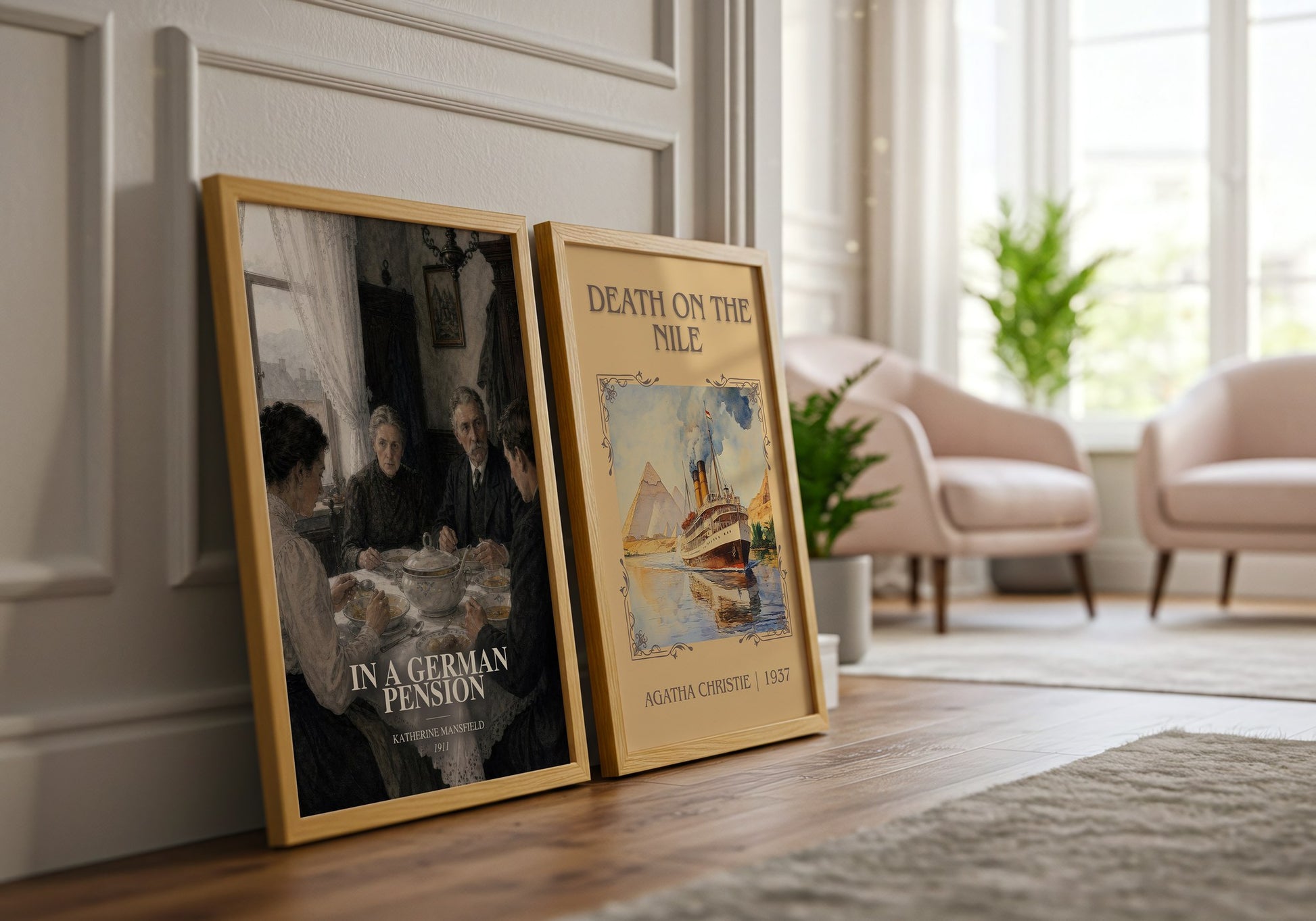 In A German Pension watercolour print framed by window – literary home decor