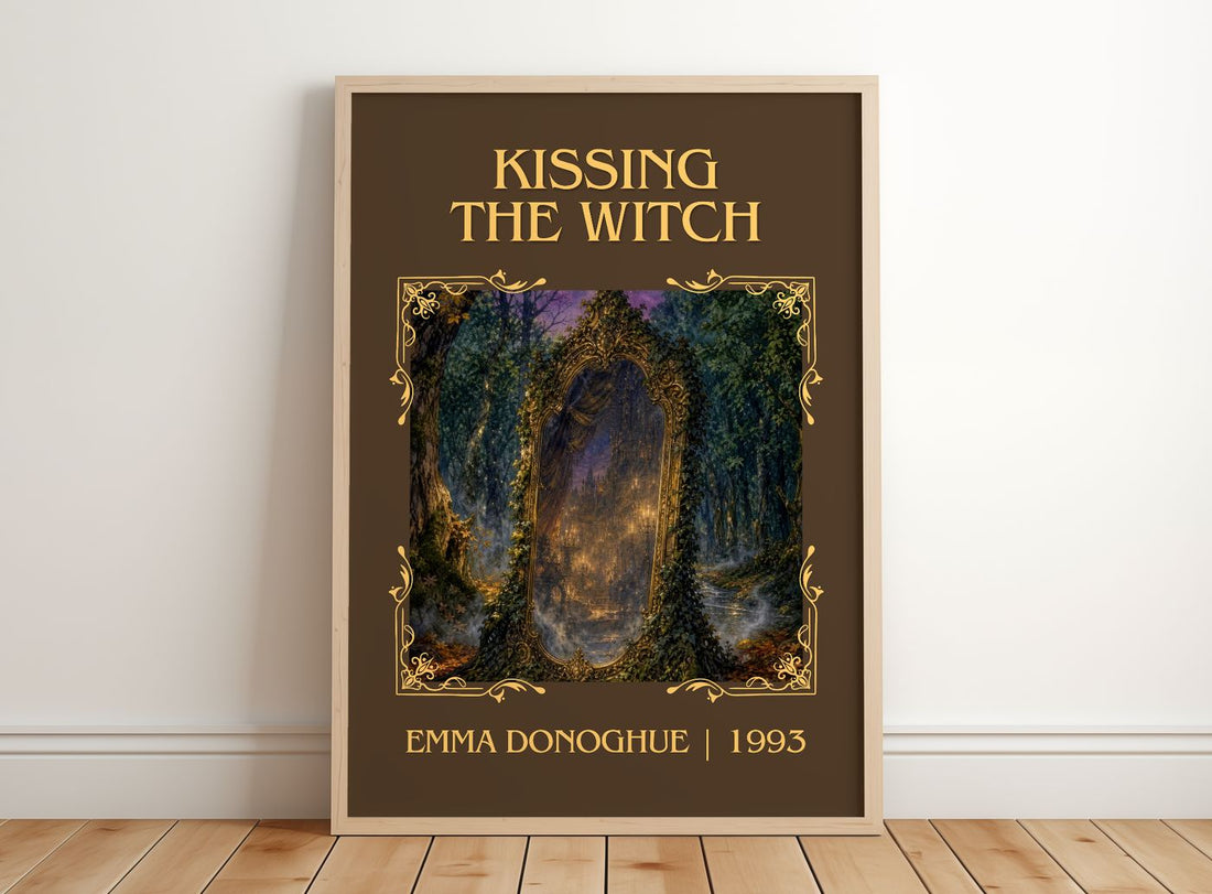 Kissing the Witch Classic Book Art Print by Emma Donoghue – framed print leaning on a wooden floor