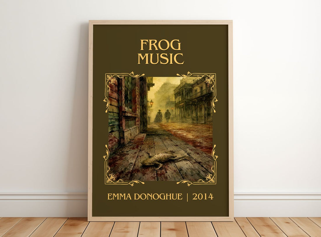 Frog music Classic Book Art Print by Emma Donoghue – framed print leaning on a wooden floor