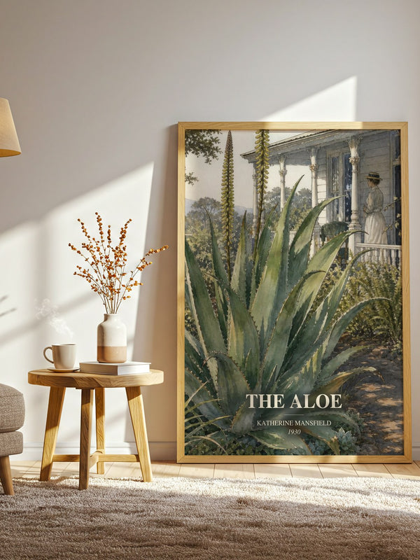 The Aloe watercolour print in frame leaning in hallway – literary fiction wall art