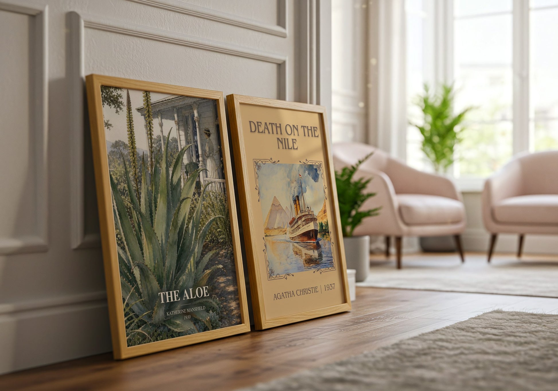 The Aloe watercolour print framed by window – literary home decor