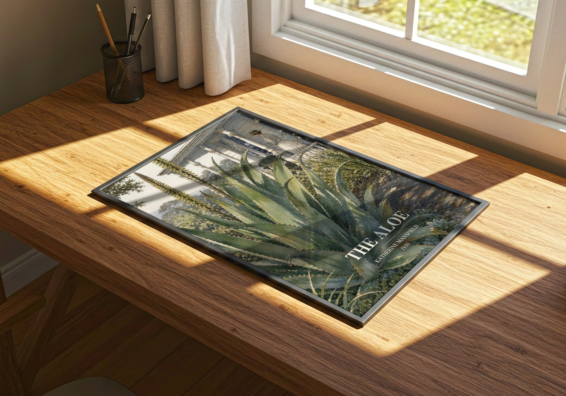 The Aloe watercolour book poster framed on wall – literary fiction wall art