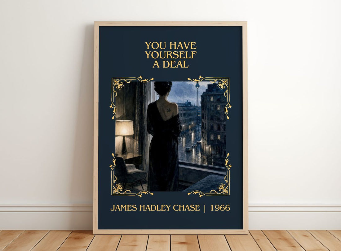 You have yourself a deal Classic Book Art Print by James Hadley Chase – framed print leaning on a wooden floor