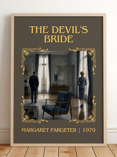The Devil's Bride Classic Book Art Print by Margaret Pargeter – framed print leaning on a wooden floor